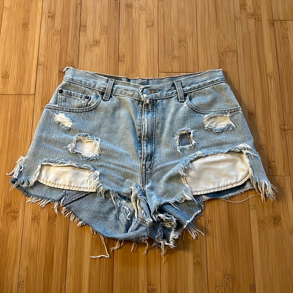 Vintage Levi’s Reworked Patchwork Jean Shorts - Picture 1 of 5